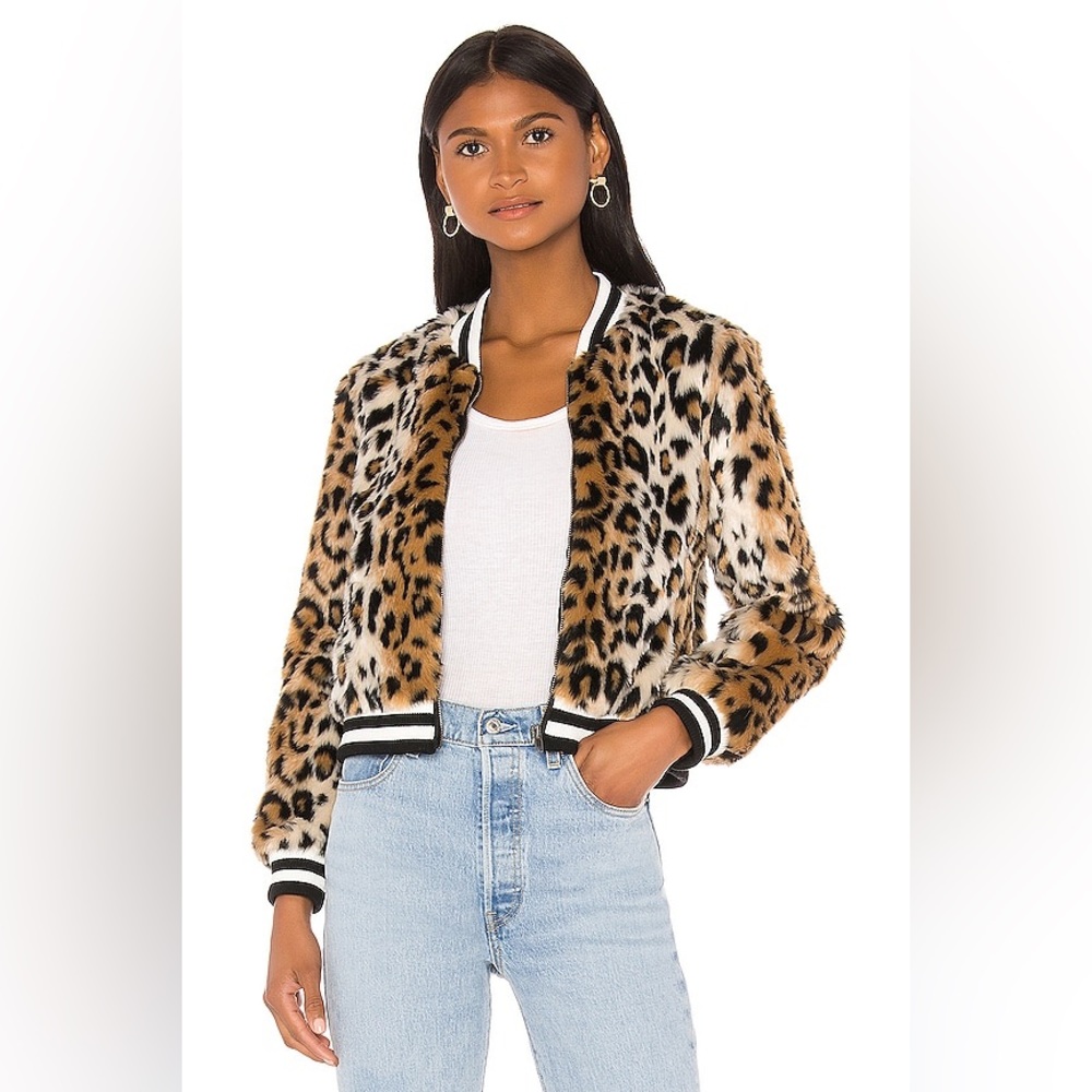 JACK By BB Dakota Cat Power Faux Fur Bomber Jacket Leopard Size S